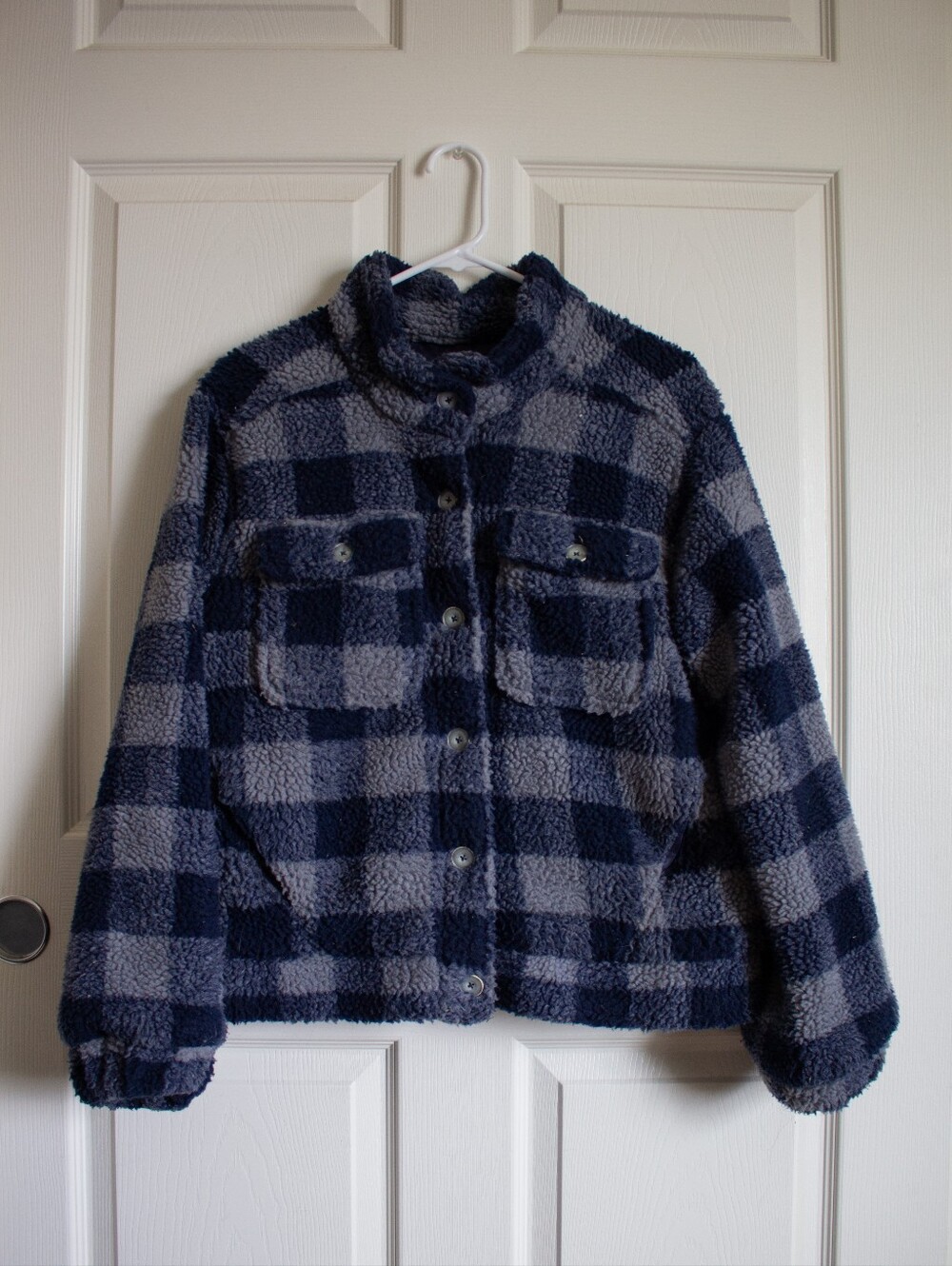 Democracy Blue Plaid Sherpa Jacket